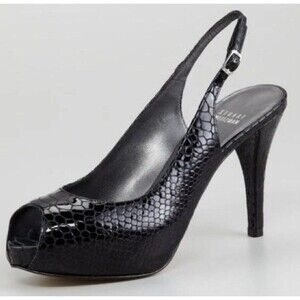 Womens Stuart Weitzman Inslinky Snake Embossed Peep Toe Slingback Pumps Size 9